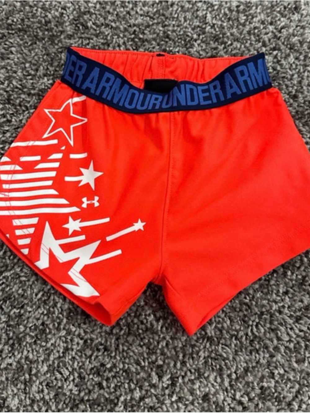 Under Armour Kids Red Athletic Shorts with Navy Branded Waistband